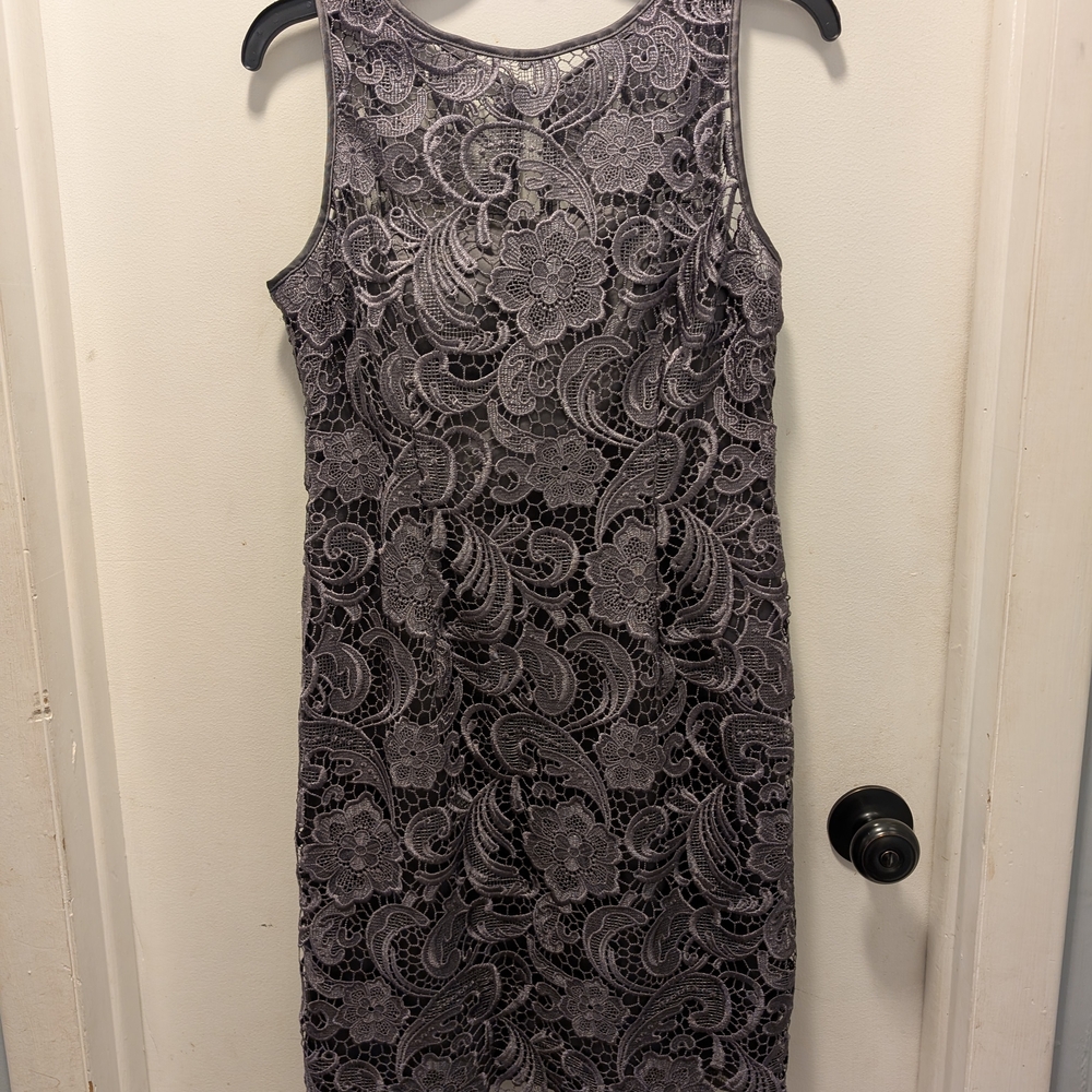 Adrianna Papell Silver/Gray Lace Midi Dress
